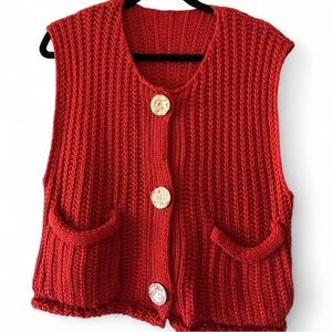 SHEIN Red Knit Button-Front Women's Cardigan